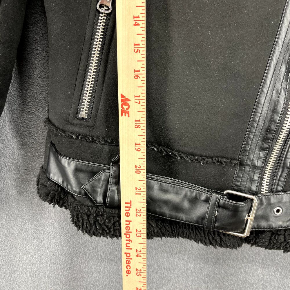 Zara Motorcycle Jacket Women XS Black Black Double Sided Strap Faux Suede Fleece - Picture 10 of 16